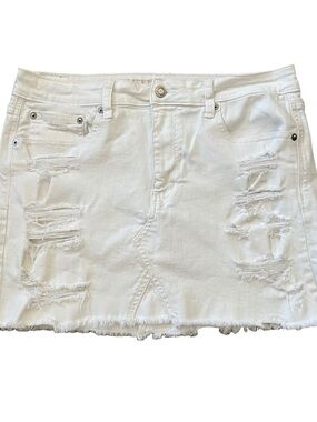 American Eagle Outfitters White Ripped Denim Mini Skirt